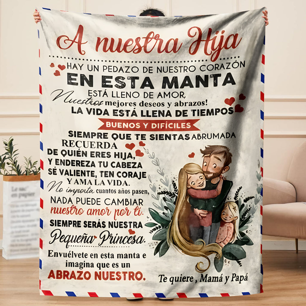 Spanish Love Letter Flannel Throw Blanket for Daughter, Soft Flannel, Contemporary Style, Polyester,, Digital Print, Mixed Colors, All-Season, Home Kitchen Bedding, 200-250g Square