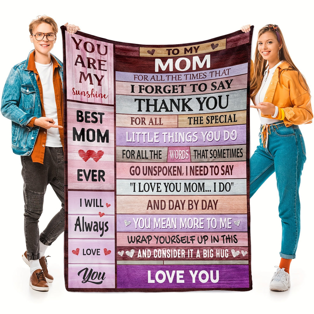 [Love Mom Blanket] Warm Soft I Love You Mom Blanket| 280Gsm, Suitable for Birthdays, Christmas, Nap Time, Office, Sofa, Bed, Camping And Travel