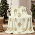 1pc, 1pc Golden Snowflake Pattern Christmas-themed Flannel Blanket, Soft, Comfortable, and Warm, Cream White Design, Durable Plush Surface, All-season Universal Sofa Throw, Warm Lap Blanket, Multiple Sizes Available, Suitable for Living Room Sofas