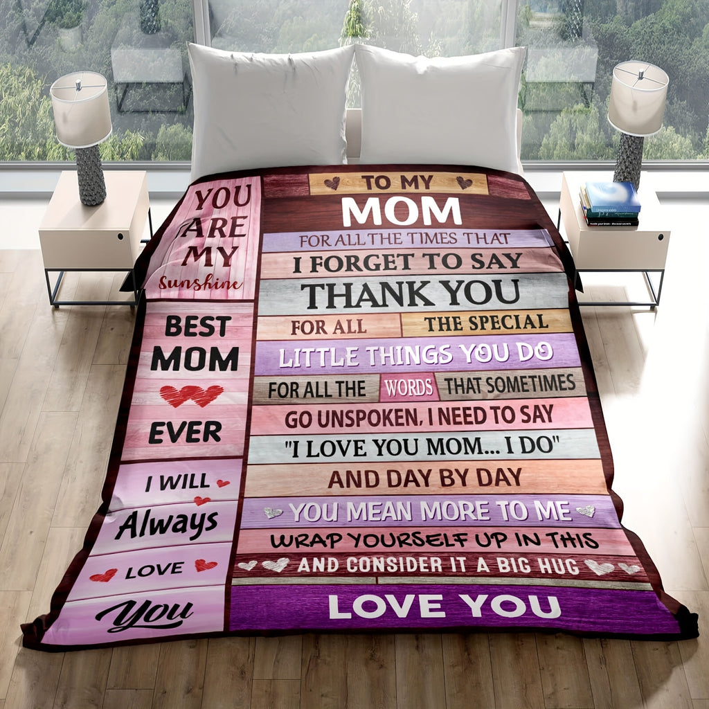 [Love Mom Blanket] Warm Soft I Love You Mom Blanket| 280Gsm, Suitable for Birthdays, Christmas, Nap Time, Office, Sofa, Bed, Camping And Travel