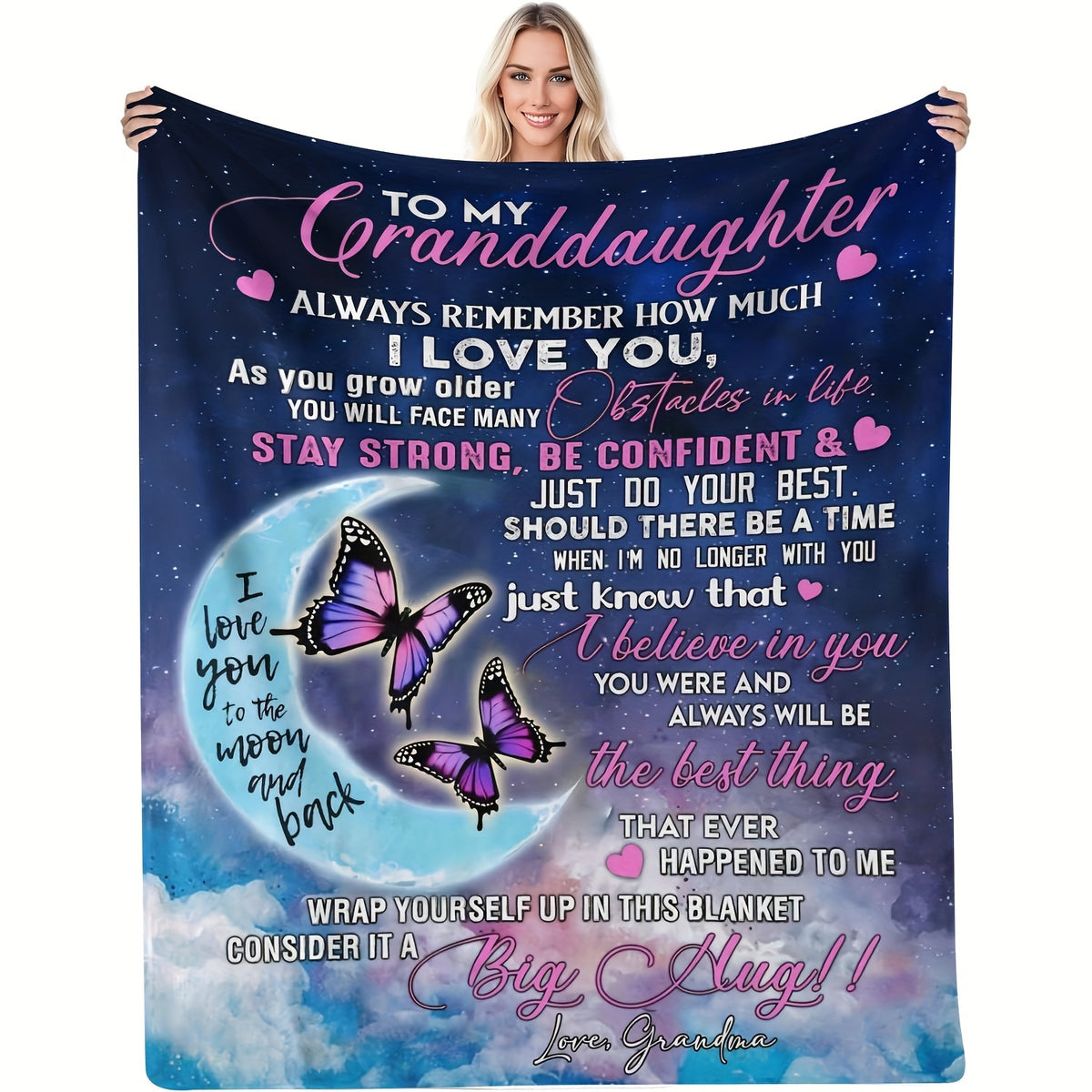 Grandma's Gift for Granddaughter Blanket Birthday Anniversary Gift Blanket Soft Flannel Sofa Blanket TV Blanket
