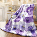 1pc Ultra-Soft Flannel Blanket Purple & White Pansy Flower Print Cozy Floral Throw for Sofa Lightweight Plush Flannel Fabric All-Season Comfort