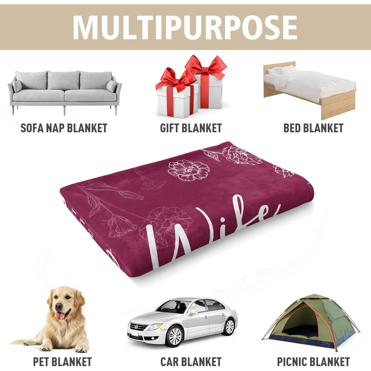 Presents for Your Spouse on Valentine'S Day, Birthday Gift Suggestions from a Husband, Anniversary Gifts for Her, And a Romantic Wedding Blanket for Your Wife Measuring 60 X 50, in Burgundy