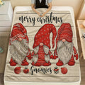1pc Christmas Red "Gnomies" Pattern Cream Beige Flannel Blanket, Festive Warm Design, Soft Plush All-Season Use, Suitable for Reading Time, Home Nap, And Holiday Decor