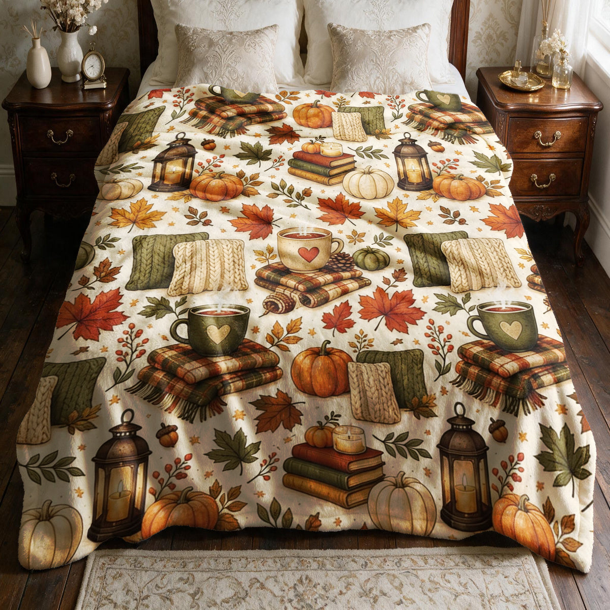 1pc Autumn Pumpkin Coffee Lantern Blanket, Maple Leaf Themed Flannel Blanket - Large Size, Soft, Lightweight, and Warm, Suitable for All Seasons - Perfect for Bed, Sofa, Office, Camping, and Travel - The Best Choice for a Blanket, a Perfect Gift