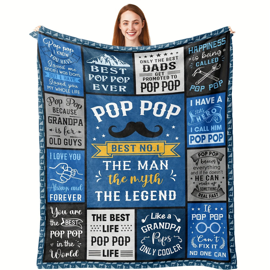 Pop Pop Gift Blanket: Ideal for Celebrating for dad'S Birthday, Father'S Day, Christmas, Or Any Special Event - Modern Design, Machine Washable, Made of 100% Polyester