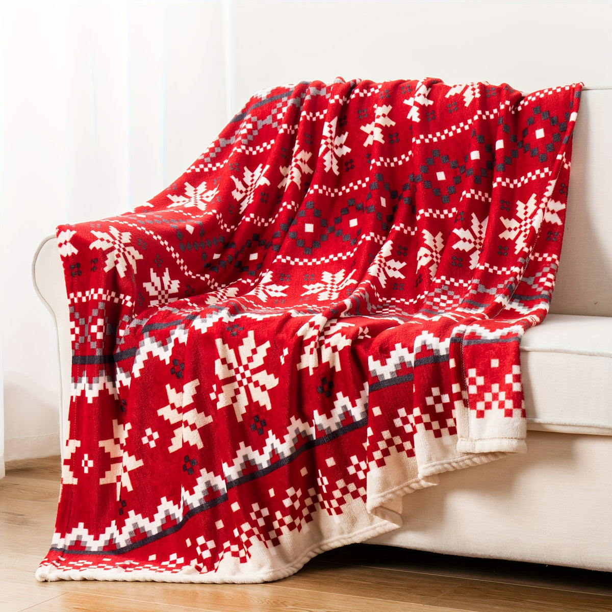 1pc, Red Snowflake-themed Flannel Blanket, Soft, Comfortable, and Warm, Red Design, Durable Plush Surface, All-season Universal Sofa Blanket, Thermal Throw Blanket, Multiple Sizes Available, Suitable for Living Room Sofas, Bedroom