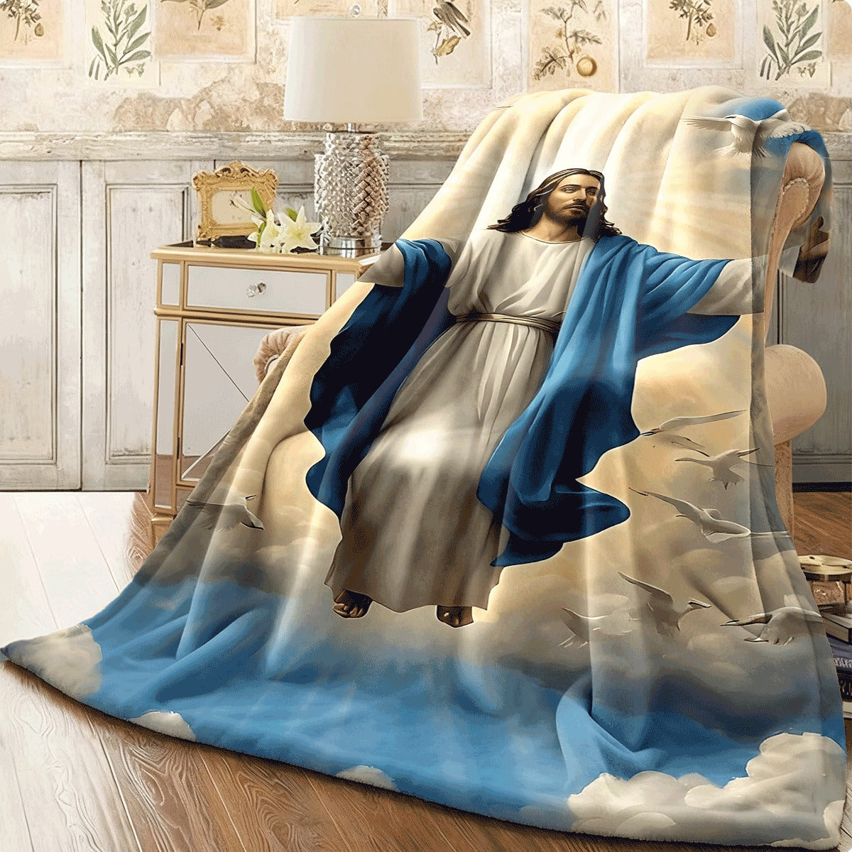 1pc Ultra-Soft Jesus-Inspired Flannel Throw Blanket HD Print Versatile for Sofa & Room Perfect Gift Idea All-Season Comfort