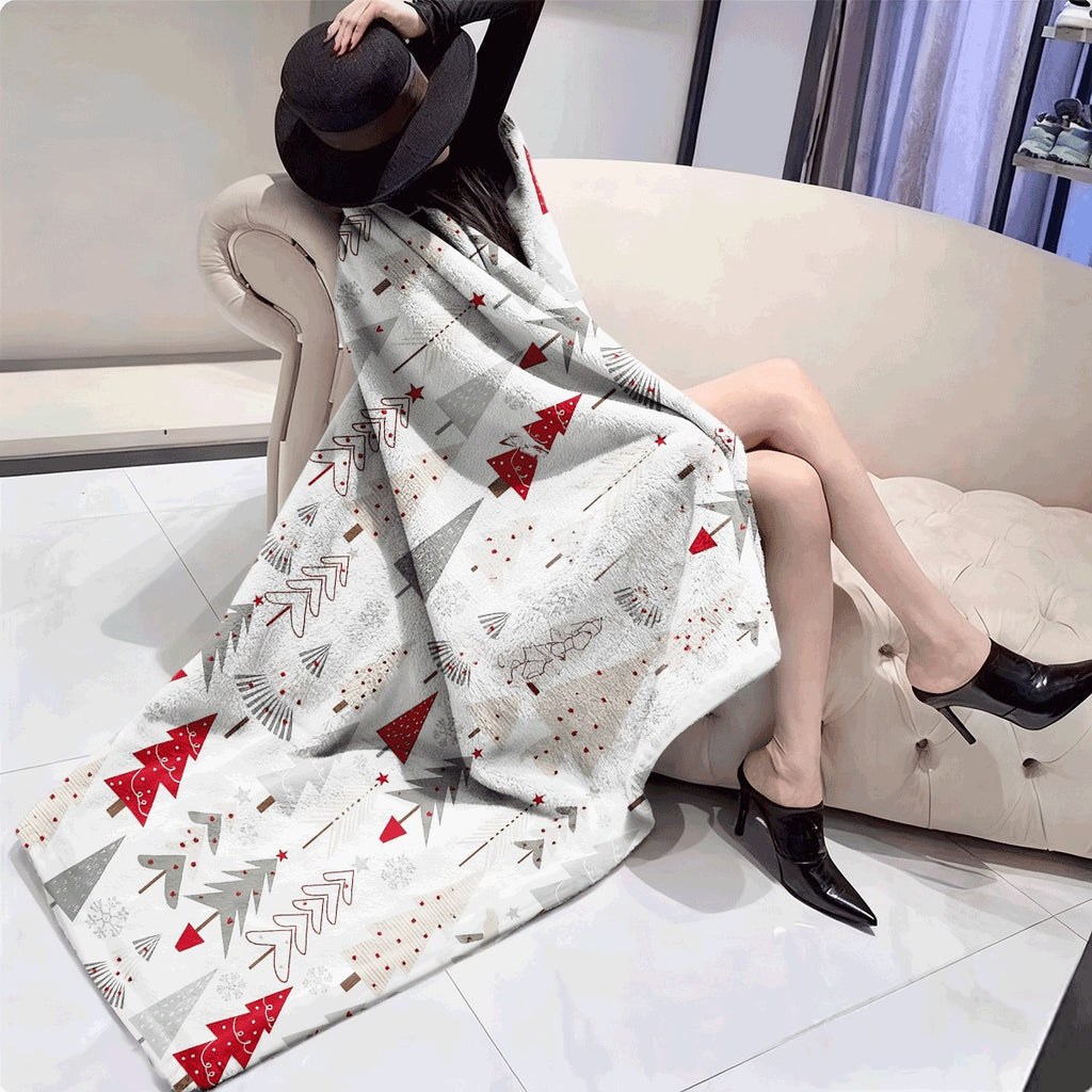1pc Christmas Tree Pattern Flannel Blanket Soft Plush Flannel Throw with Colorful Christmas Trees & Snowflakes Cozy Warm Throw Blanket for Sofa Living Room All-Season Decorative Xmas Blanket