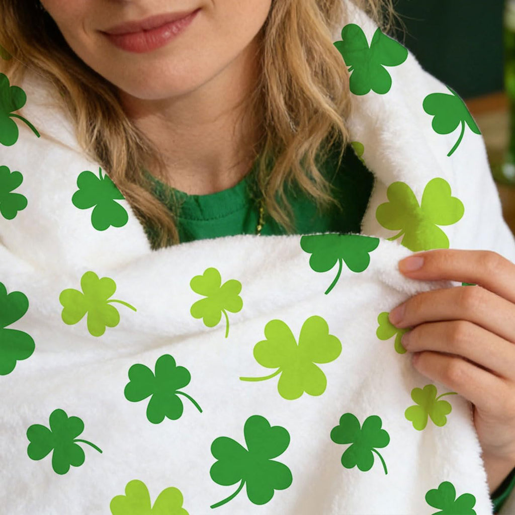 St. Day Shamrock Throw Blanket - Oversized Irish Clover Suitable for Couch Sofa - Soft Cozy Flannel, Machine Washable Irish Decor 50x60