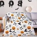 1pc Halloween Pumpkin Bat Pattern Flannel Blanket, Soft, Comfortable, and Warm, White Design, Durable Plush Surface, All-Season Universal Sofa Blanket, Warm Throw Blanket, Multiple Sizes Available, Suitable for Living Room Sofa, Bedroom Bedside