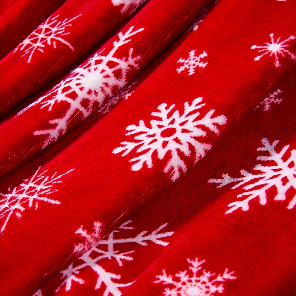 1pc, Red Snowflake-themed Flannel Blanket, Soft, Comfortable, and Warm, Red Design, Durable Plush Surface, All-season Universal Sofa Blanket, Thermal Throw Blanket, Multiple Sizes Available, Suitable for Living Room Sofas, Bedroom