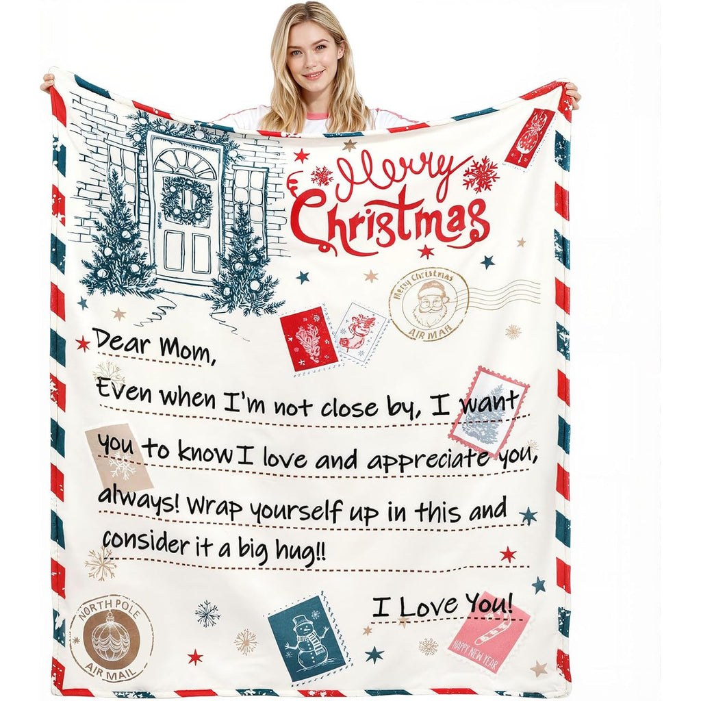 Newwiee Wide 60x50 Letter to My Mom Blanket - Soft Flannel Mothers Name & Letter, Cozy Throw Suitable for Couch Sofa Chair - Birthday Christmas Gifts for from Daughter Son
