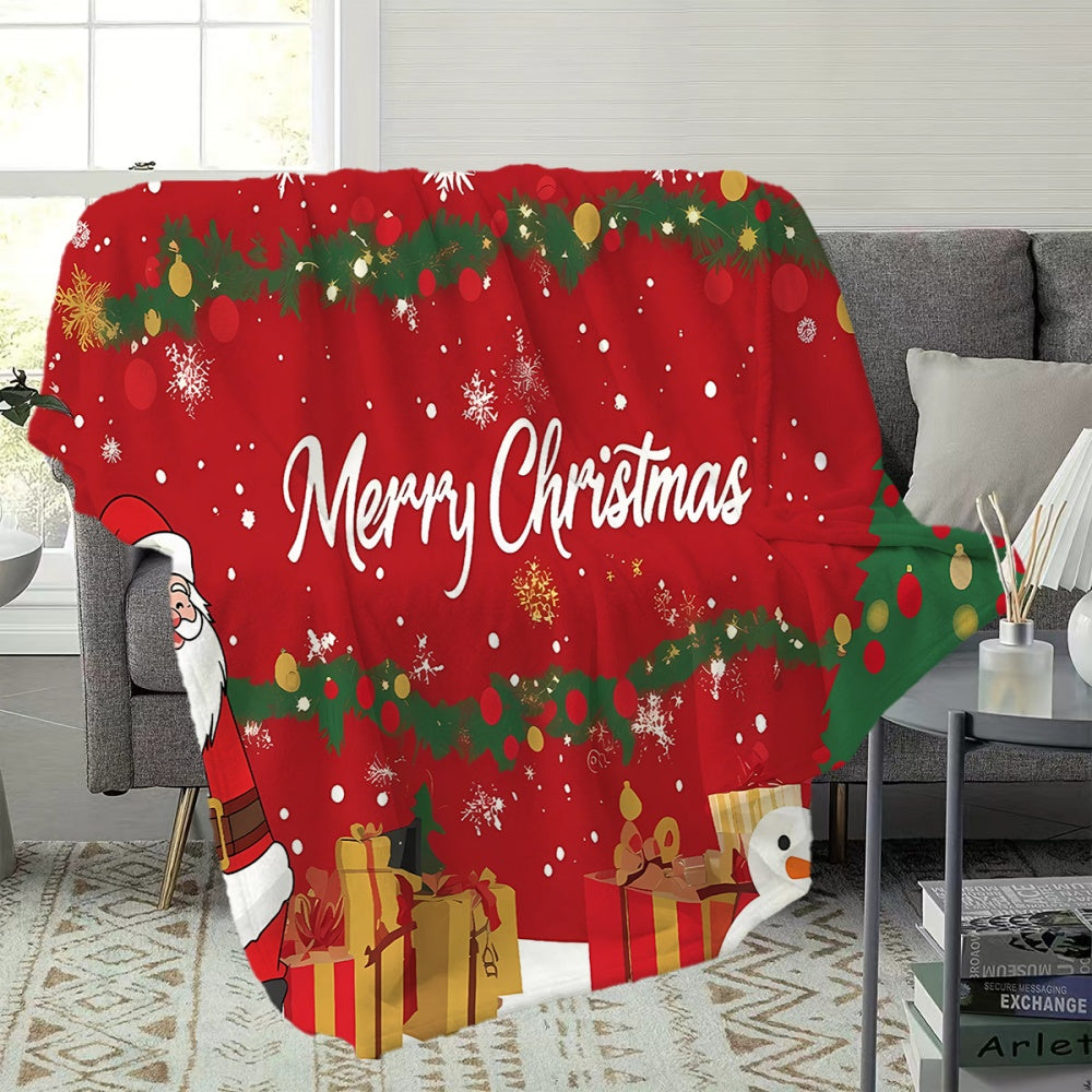 1pc Santa Claus and Gifts Themed Red Flannel Blanket, Soft, Comfortable, and Warm, Festive Design, All-season Universal Sofa Throw, Warm Lap Blanket, Multiple Sizes Available, Suitable for Living Room Sofas, Bedroom, Leisure Reading