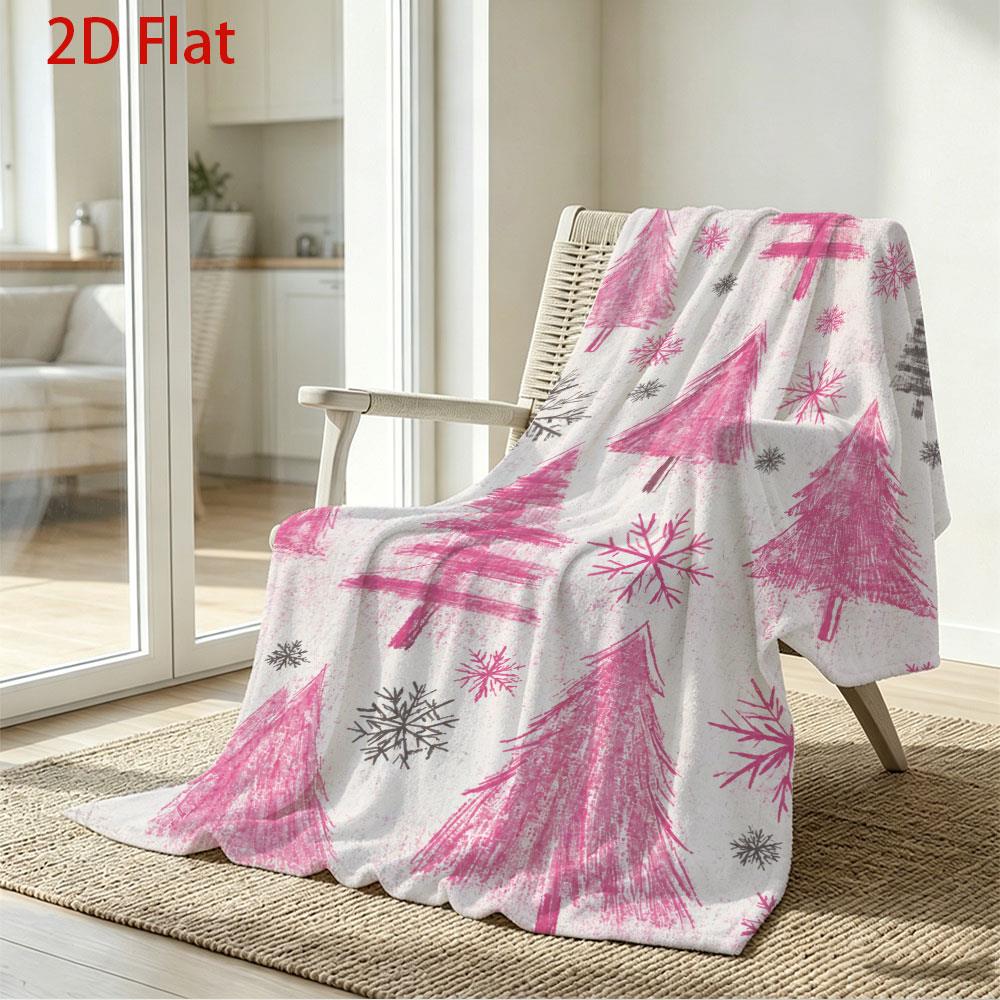 Comfort Blanket, Pink Christmas Tree Snowflake Print, Soft Blanket, Suitable for Sofa Living Room, Winter Holiday Decoration