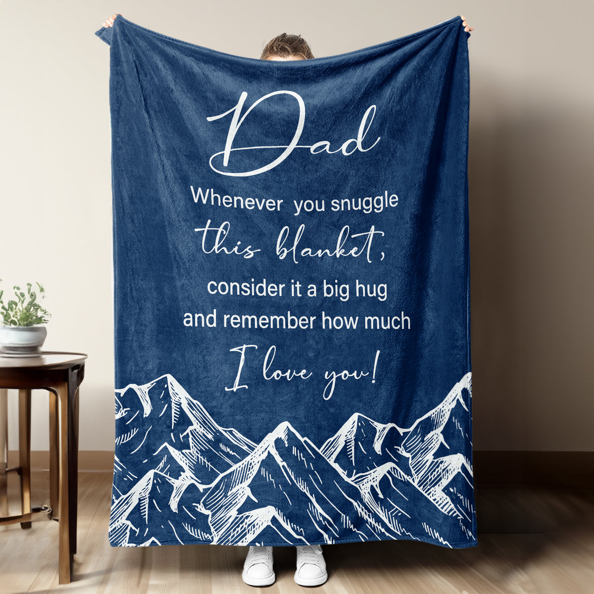 1pc Dad Gift Blanket from Daughter & Son - Soft Flannel ized Parent Name & Photo/ (Contact), French-Style Mountain Design Suitable for Father's Day, Birthday, Christmas - Cozy or Couch Throw