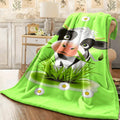 1pc Flannel Blanket Cartoon Calf Printed Green Blanket Warm Cozy Soft Blanket for Couch Sofa Car Office Camping Travelling