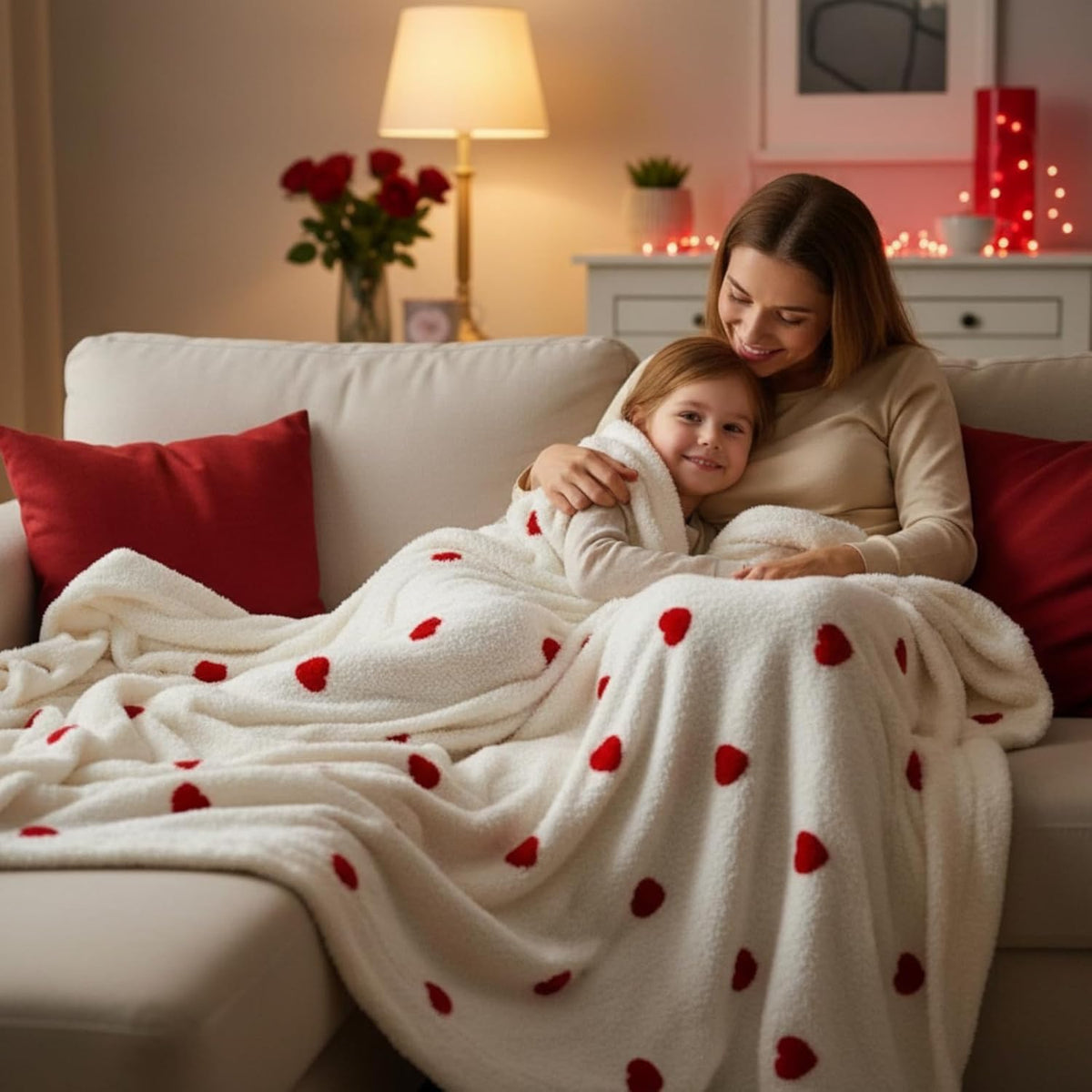 50 X 60 Inch Throw Blanket, Soft And Cozy, Fluffy Design, Perfect for Valentine'S Day. This Double-Layer Fuzzy Flannel Throw Is an Ideal Gift for Couples, Suitable for Bed, Couch, Sofa, And Living Room, Featuring a Red Heart Pattern