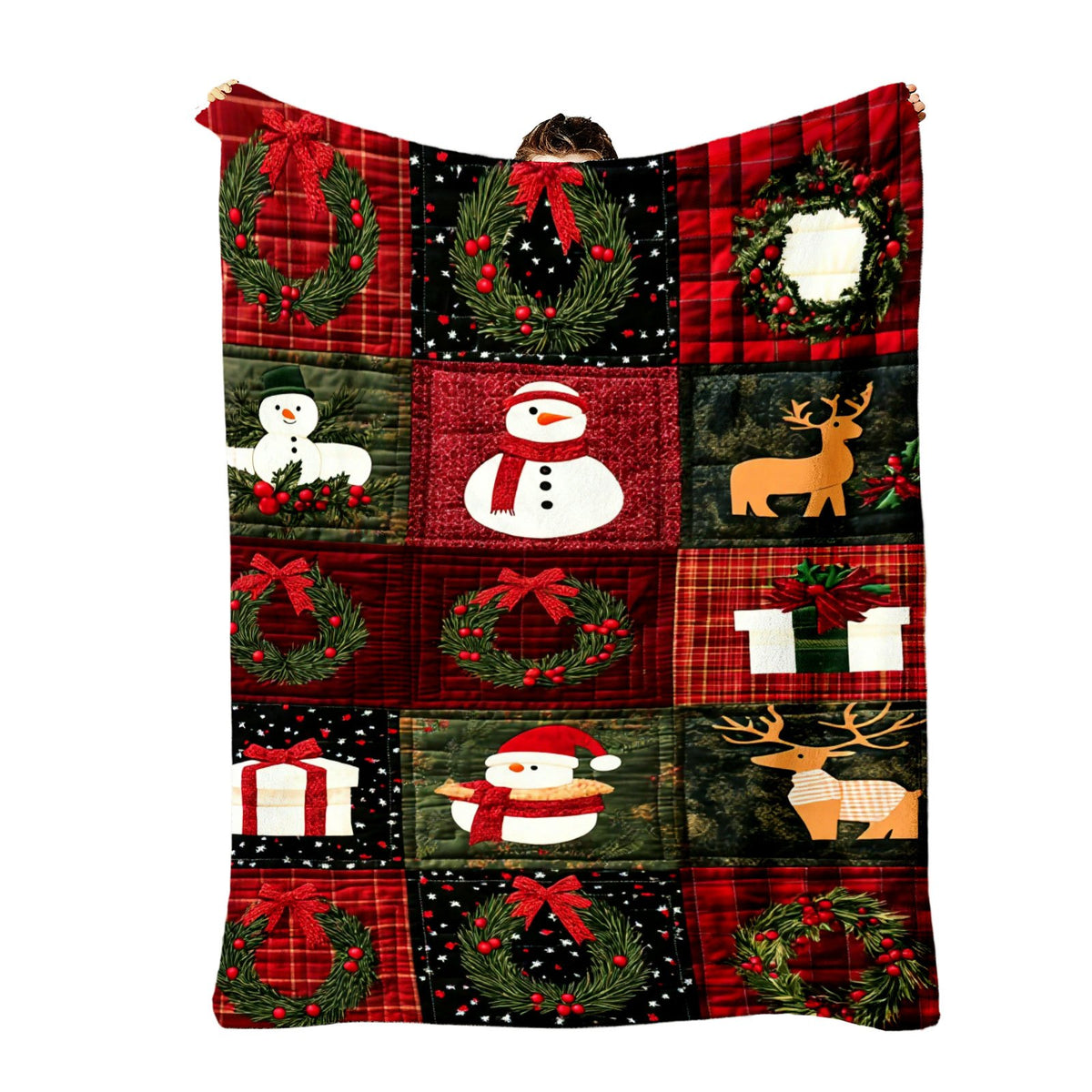1pc Christmas Snowman And Pine Garland Theme Red-Toned Flannel Oversized Blanket, Festive Winter Decor Design, Large Throw Blanket, Durable Plush, All-Season Use, Suitable for Weekend Sofa Naps, Reading Time, Seasonal Home Use