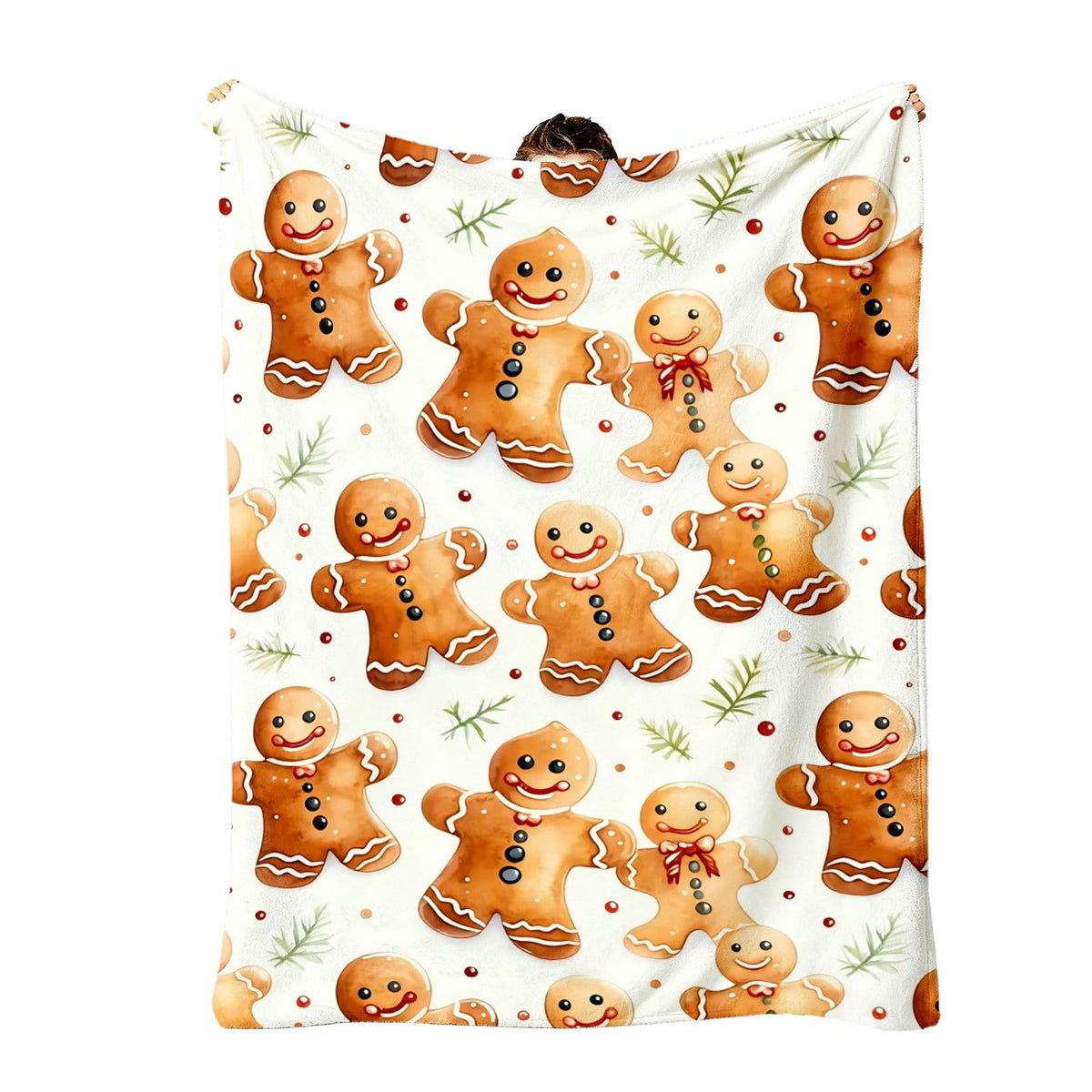 1pc Gingerbread Man And Christmas Pine Branch Theme White Blanket, Winter Holiday Design, Large Plush Throw Blanket, Suitable for Living Room Sofa Cover, Weekend Sofa Nap, Seasonal Home Use