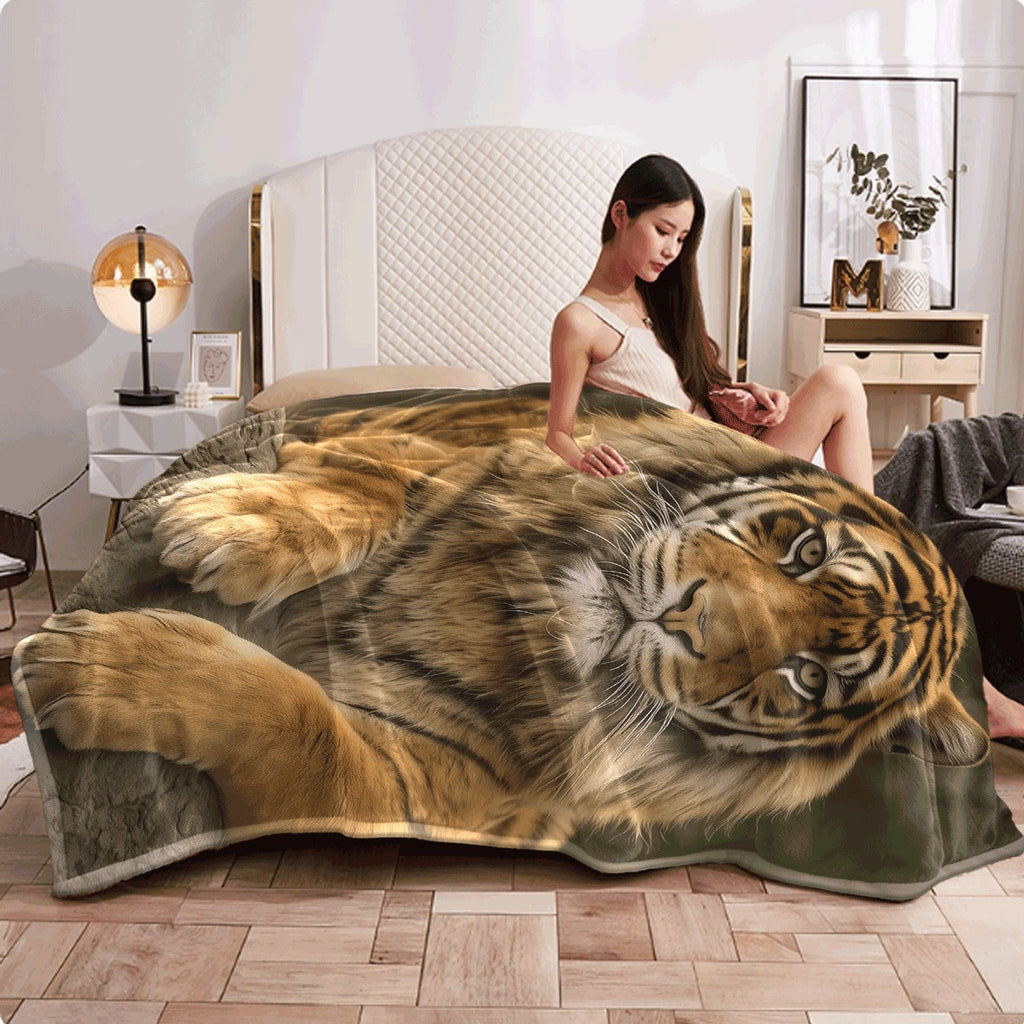 1pc Ultra-Soft Tiger Print Flannel Throw Blanket Versatile Warm Cozy for Couch Office Camping All-Season Gift Idea