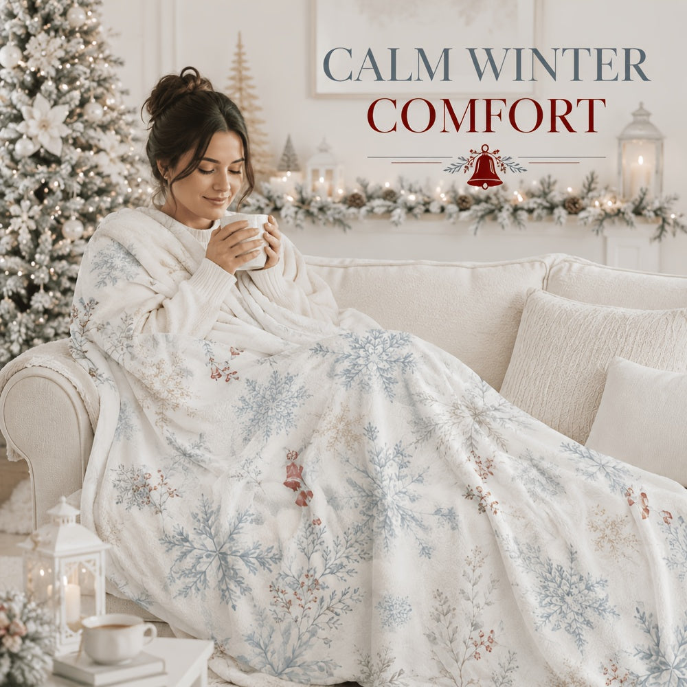 Blanket, White Snowflake Christmas, Blanket Autumn and Winter Warm Living Room Sofa Blanket Bedroom Blanket Lunch Break Air Conditioning Blanket