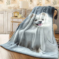 1pc Soft Cozy Pomeranian Dog Blanket Fluffy White Pomeranian in Snow All-Season Plush Spread for Couch Office Lightweight Warm Throw for Home Decor Perfect Gift for Dog Lovers (Pom