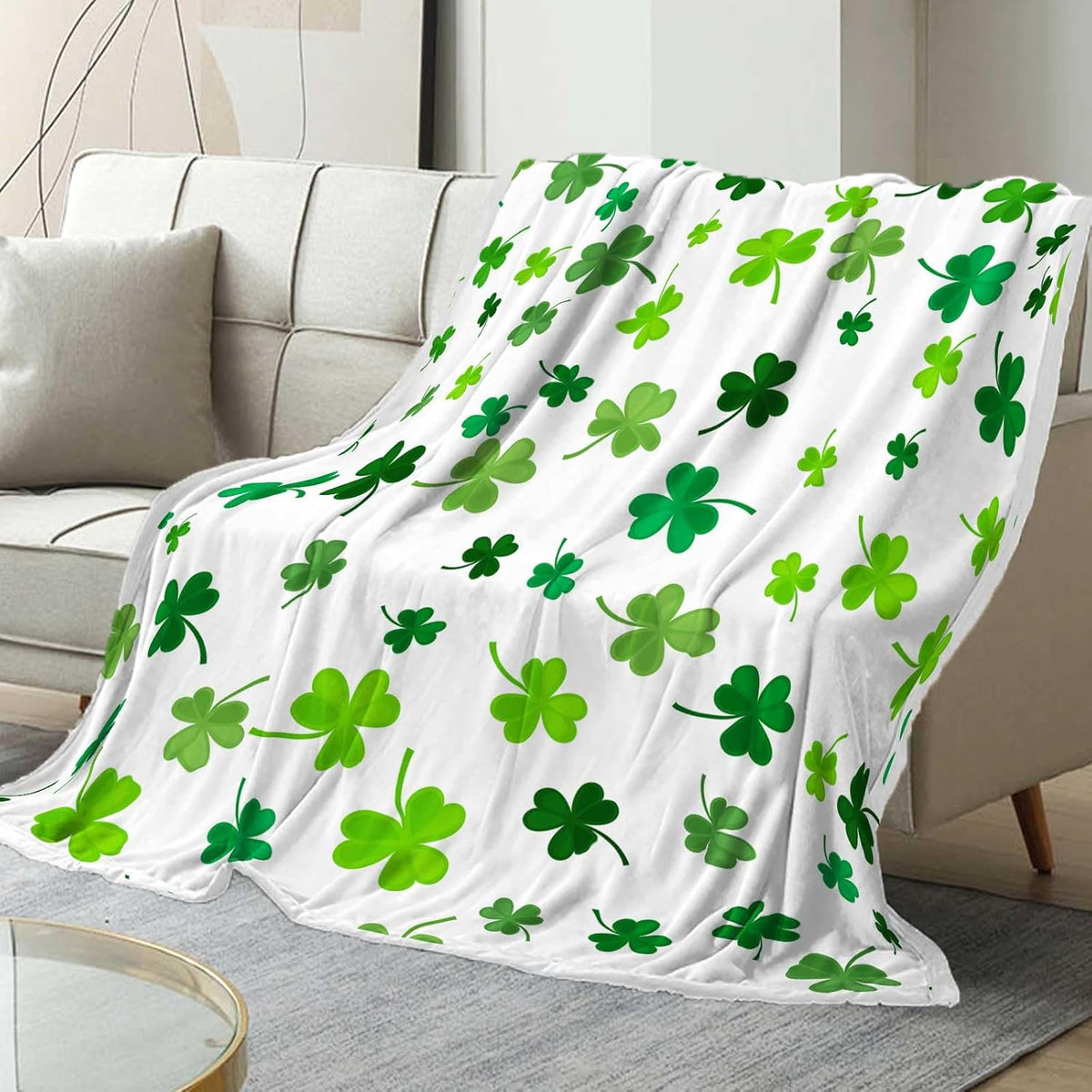 St. Patrick'S Day Cozy Blanket - Soft Flannel Throw for Couch, Microfiber Cover in Irish Green with Clover Design, Perfect for Spring, 50X60 Inches