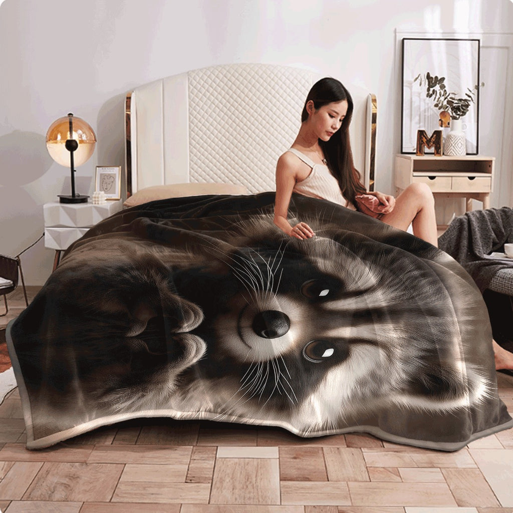 1pc Cozy Raccoon Print Flannel Throw Blanket Soft, Reversible And Machine Washable for All Seasons Perfect for Bed, Sofa, Camping Available in 3 Sizes