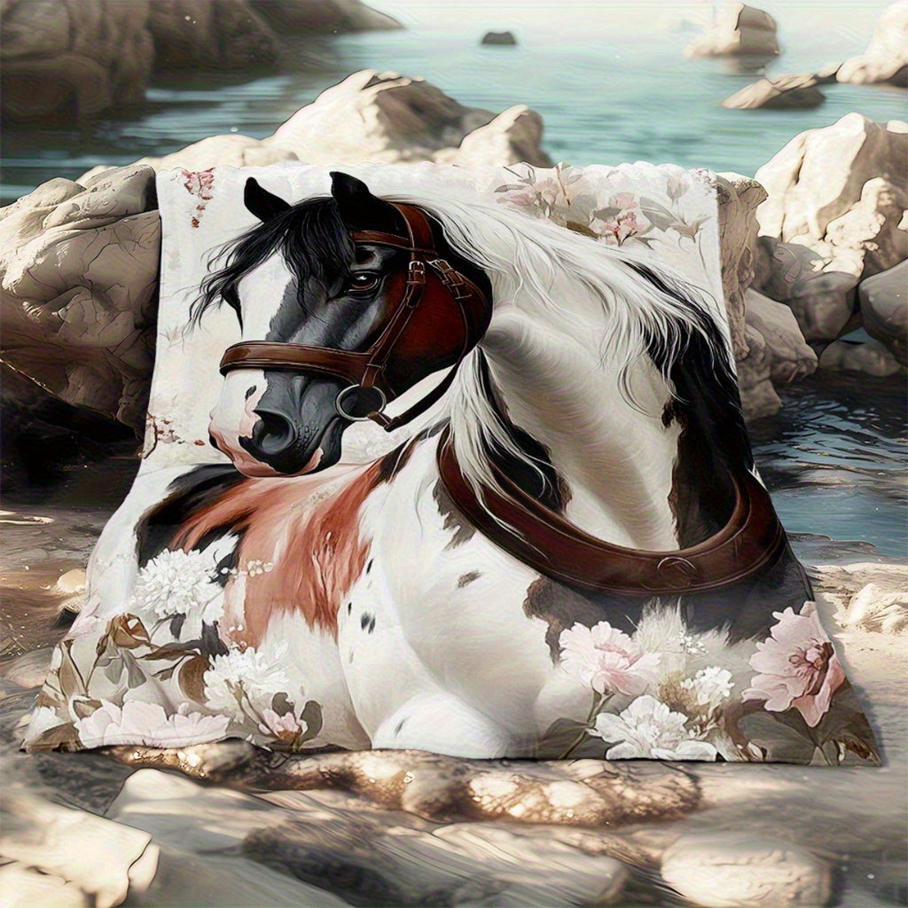 1pc, Black And White Floral Pattern Flannel Blanket, Soft, Comfortable And Warm, Pink And Beige Design, Durable Plush Surface, All-Season Bed Blanket, Warm Throw Blanket, Multiple Sizes Available, Suitable for Living Room Sofa, Bedroom Bed