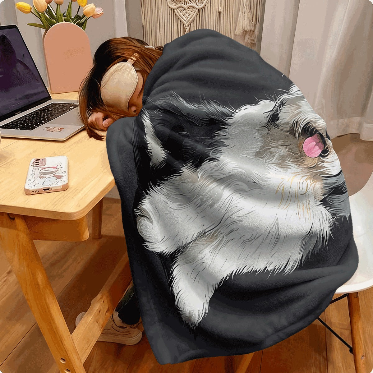 1pc 1pc a Soft Single-Sided Printed Blanket Featuring Bearded Collie Dog Clipart Designed with Detailed Stylized Vectors Ideal for Use in Offices Rooms And Living Rooms Model AH817B