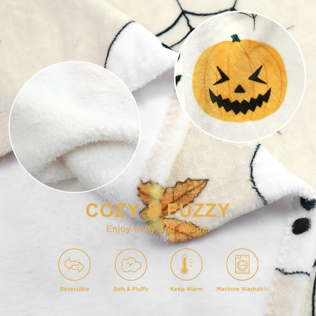 1pc Halloween Pumpkin Bat Pattern Flannel Blanket, Soft, Comfortable, and Warm, White Design, Durable Plush Surface, All-Season Universal Sofa Blanket, Warm Throw Blanket, Multiple Sizes Available, Suitable for Living Room Sofa, Bedroom Bedside