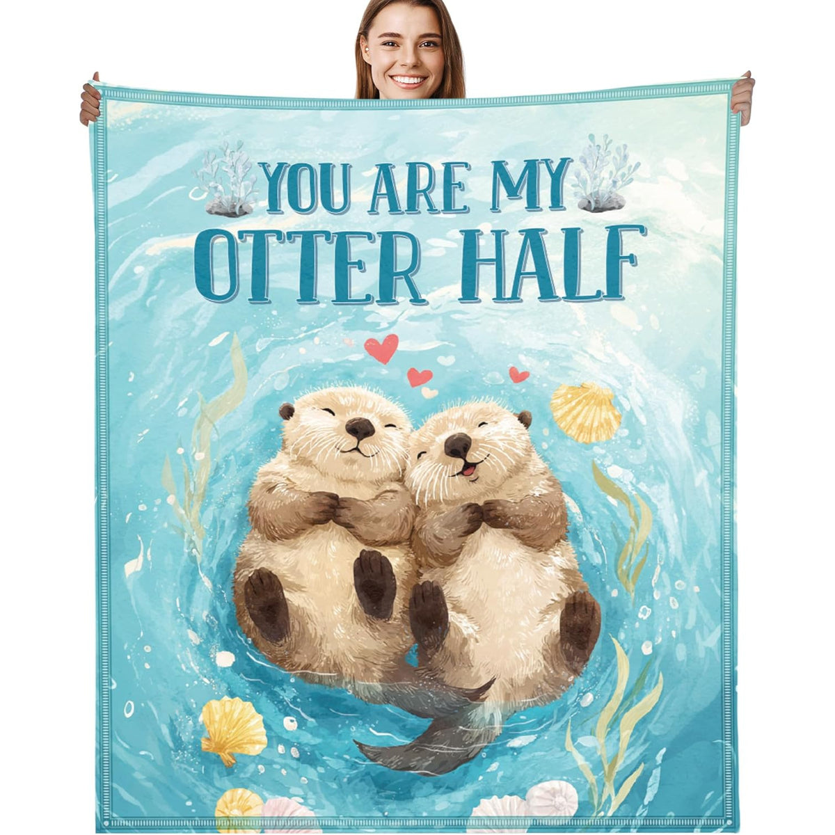 Otter Throw Blanket, Cute Otter Couple Love Design Soft Cozy Flannel Blanket, Valentines Day Anniversary Romantic Gift for Boyfriend Girlfriend Husband Wife(50 X 60)