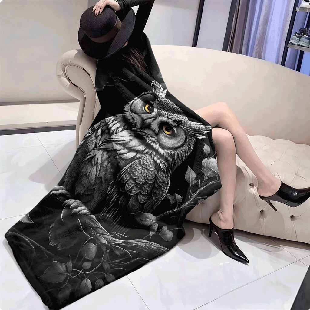 1pc Cozy Owl Print Flannel Throw Blanket Soft Warm & Versatile for Couch Office Camping All-Season Gift Idea