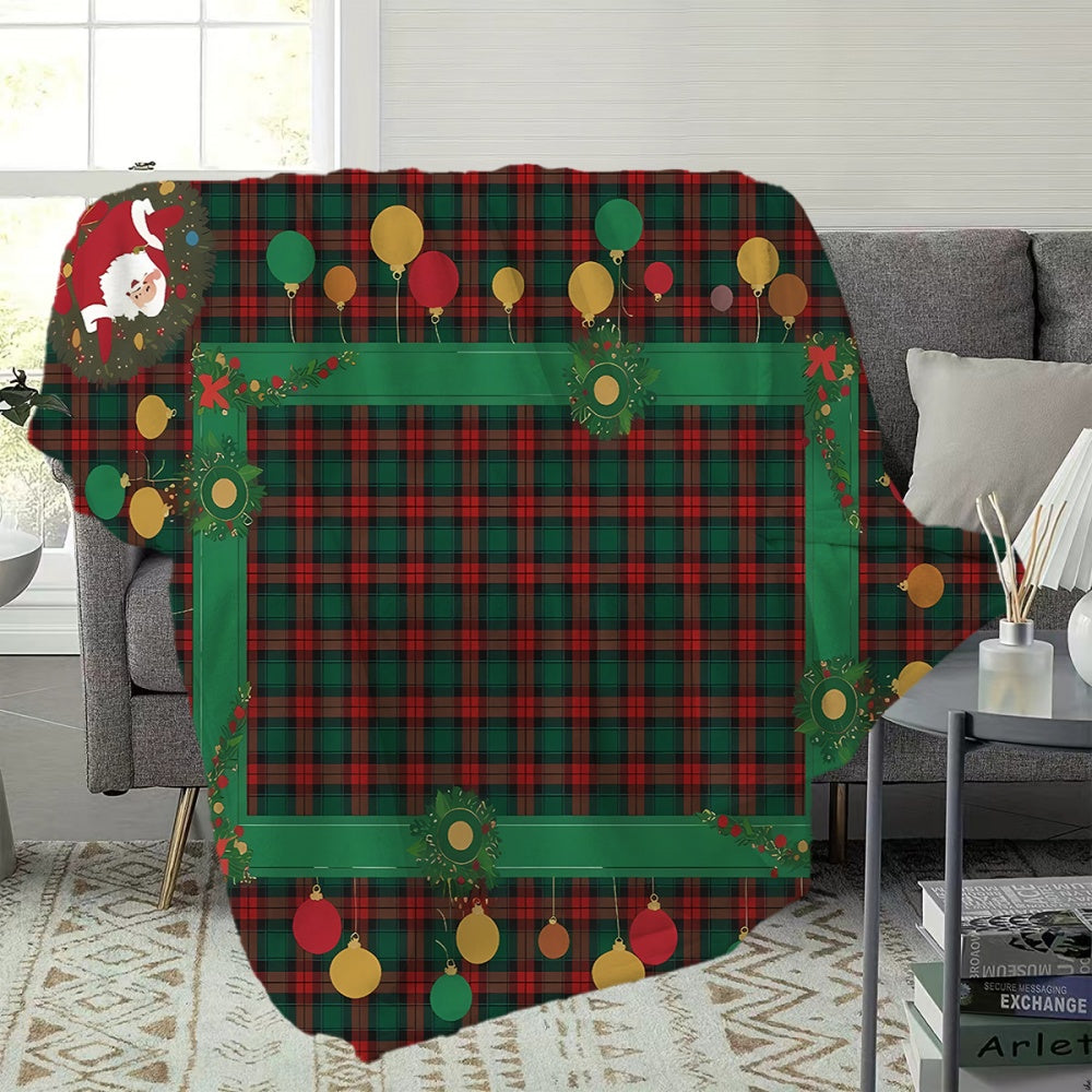 1pc Santa Claus and Christmas Ornament Pattern Red Plaid Flannel Blanket, Soft, Comfortable, and Warm, Classic Red and Green Design, All-season Throw, Warm Lap Blanket, Available in Multiple Sizes, Suitable for Living Room Sofas, Bedroom