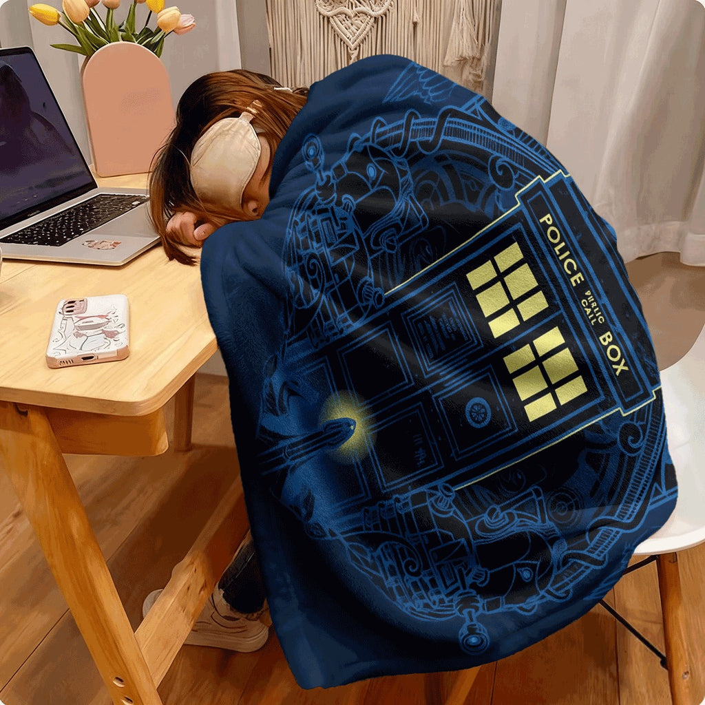 1pc Digital Print TARDIS Art Throw Blanket Soft Flannel Fleece Non- Polyester Fabric Anime Theme Glam Style All-Season Comfort for Sofa Office Camping & Travel Creative Pattern