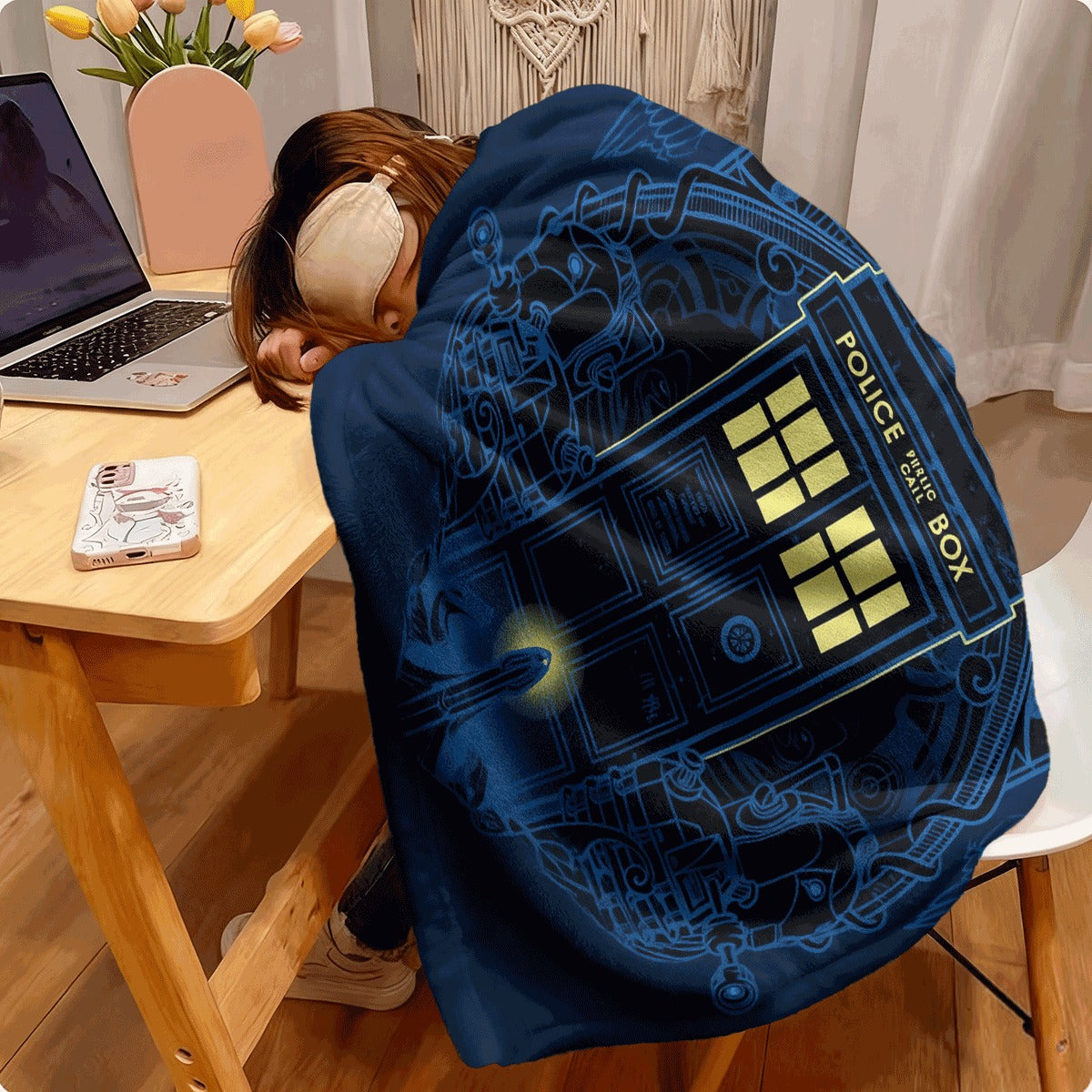 1pc Digital Print TARDIS Art Throw Blanket Soft Flannel Fleece Non- Polyester Fabric Anime Theme Glam Style All-Season Comfort for Sofa Office Camping & Travel Creative Pattern