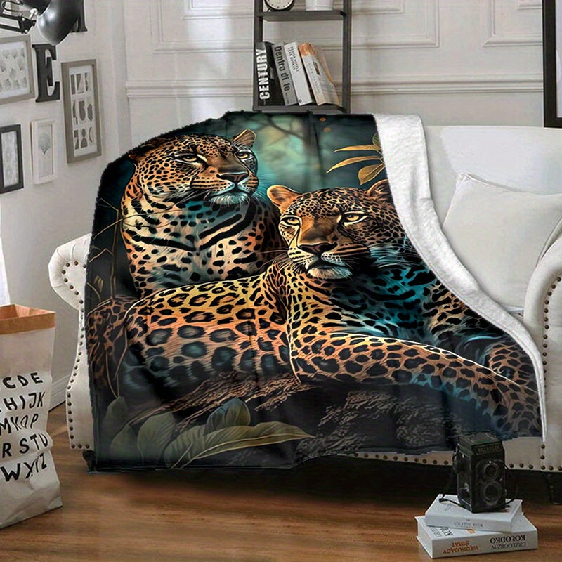 1pc, Leopard Print and Jungle-themed Flannel Blanket, Soft, Cozy, and Warm, Dark-toned Design, Durable Plush Surface, All-season Bed Throw, Warm Cover Blanket, Available in Multiple Sizes, Suitable for Living Room Sofas, Bedroom Beds, Office Breaks