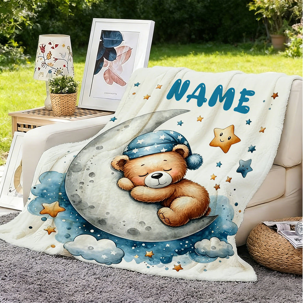 1pc Personalized Bear-Shaped Blanket Suitable for - Use - Custom Name/Text/Animal Print, Cozy Gift for &, Bedspread, Hand Washable Teddy Bear Blanket for Birthdays, Camping, and Decor