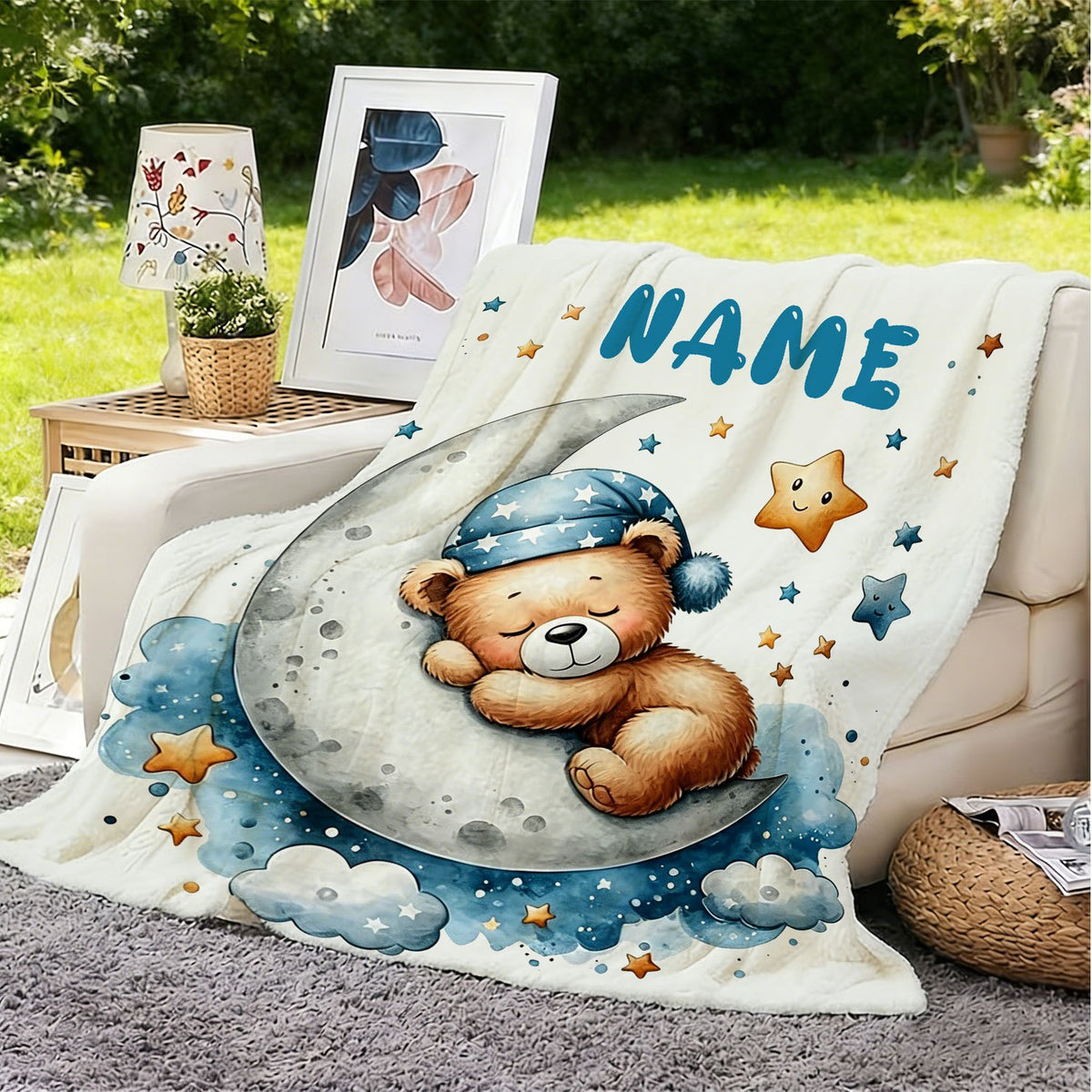 1pc Personalized Bear-Shaped Blanket Suitable for - Use - Custom Name/Text/Animal Print, Cozy Gift for &, Bedspread, Hand Washable Teddy Bear Blanket for Birthdays, Camping, and Decor
