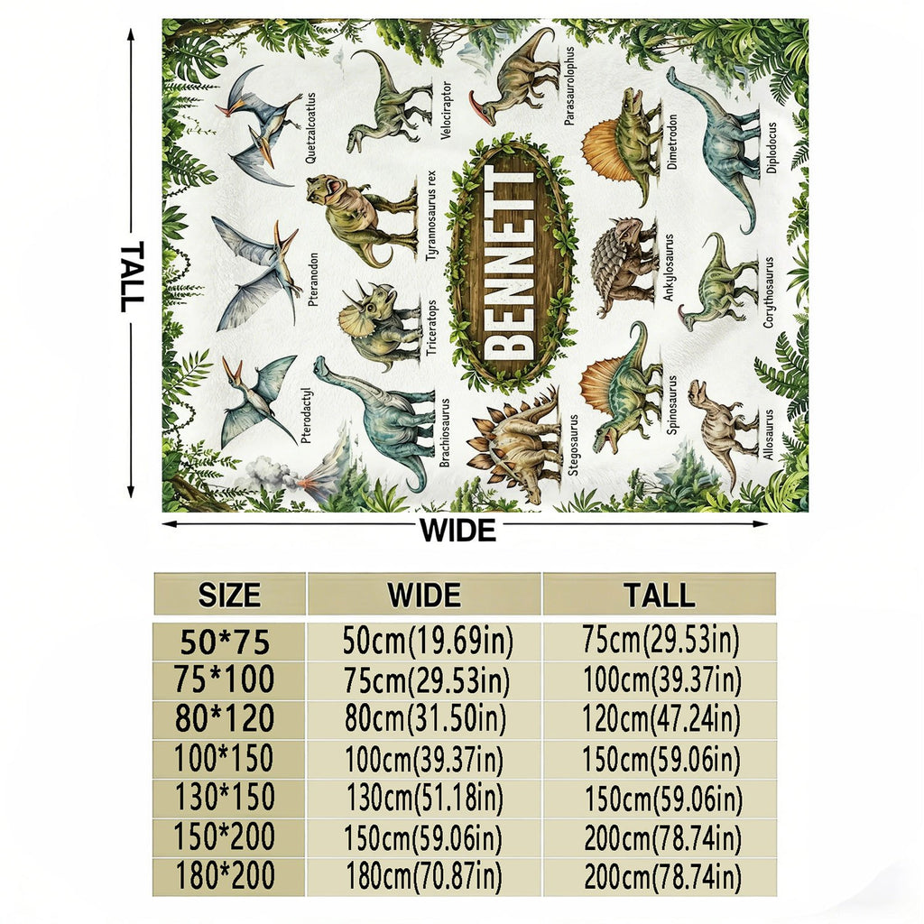 Personalized Custom Name Blanket, Jurassic Dinosaur Pattern Fleece Blanket, Gift for Outdoor Enthusiasts, All-Season Plush Blanket, Suitable for Home And Travel, Comfortable Personalized Blanket, Ideal Holiday Gift for Family And Friends