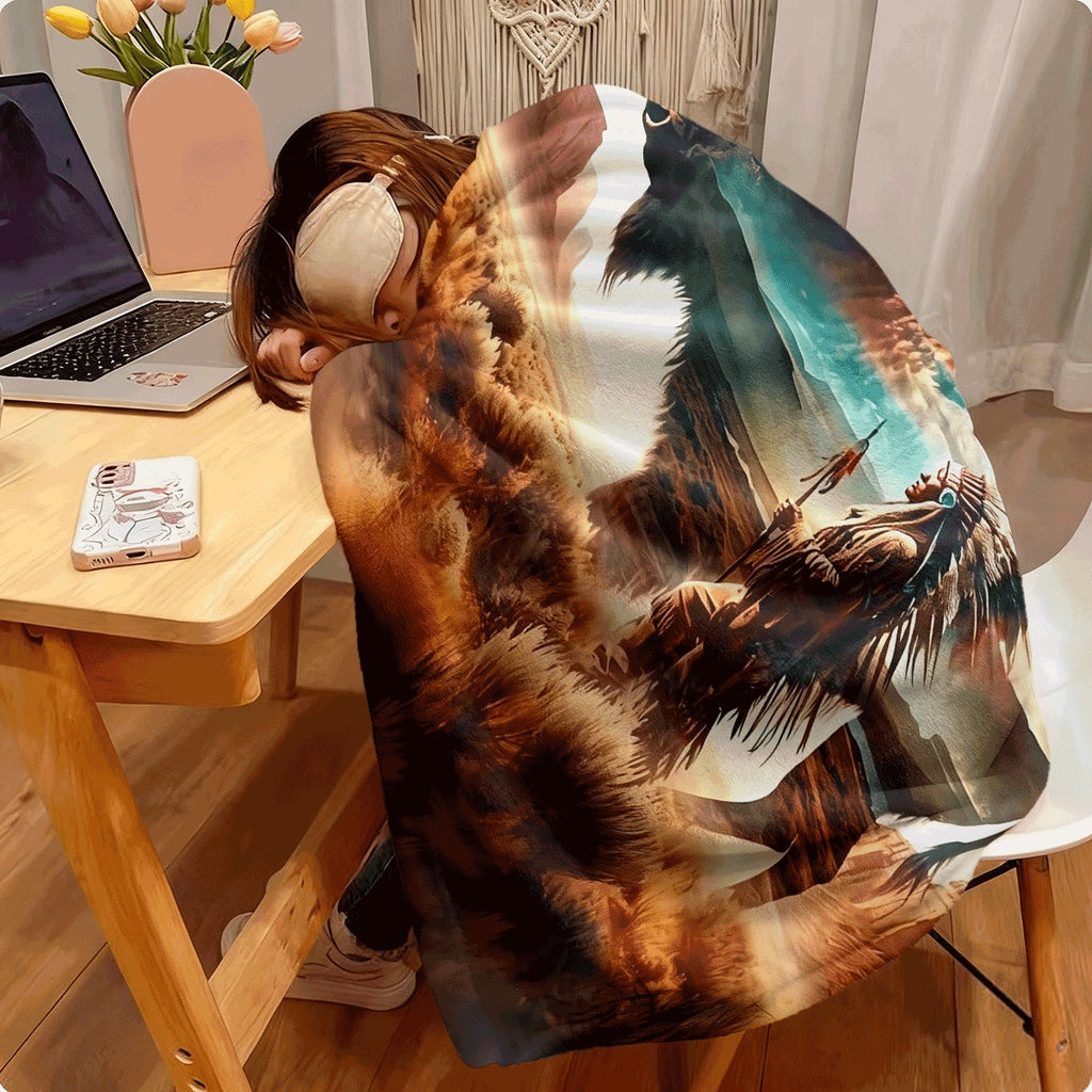 1pc Soft Yak Fleece Blanket with Tribal Pattern Machine Washable All-Season Comfort for Sofa Travel & Camping Perfect Gift for Nature Lovers Blanket for Travel Throw Vibrant Pri