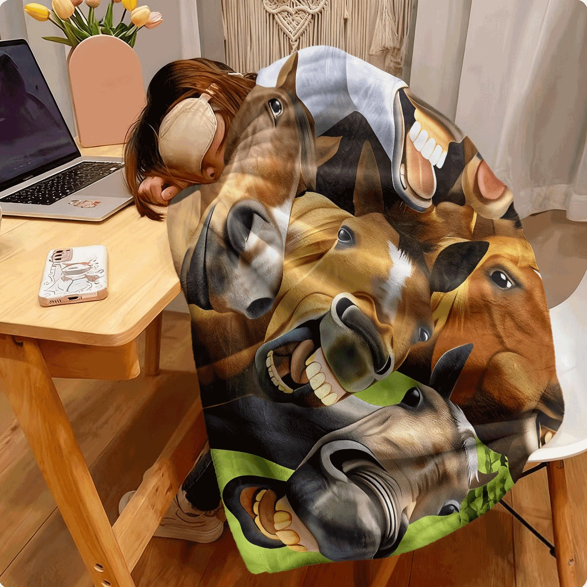 1pc Funny Donkey Print Flannel Throw Blanket, Hypoallergenic Polyester, Tear-Resistant, All-Season Multipurpose Blanket for Sofa, Camping, Travel Animal Theme Gift Blanket for Family an