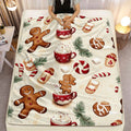 1pc Gingerbread Man And Christmas Hot Drink Theme Beige Blanket, Festive Decor Design, Large Plush Throw Blanket, Suitable for Weekend Sofa Naps, Home Afternoon Rest, Office Nap