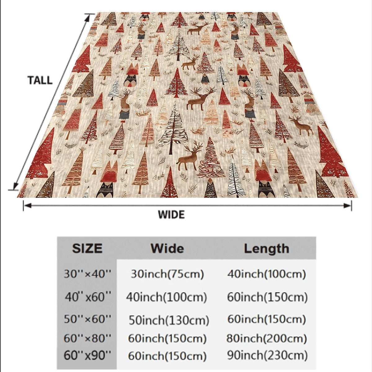 1pc Flannel Blanket Festive Christmas Winter Forest Pattern Soft Warm Throw, with Colorful Christmas Trees & Deer Snowman for Christmas Holiday Home Decor