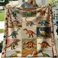 This Digital Print Flannel Blanket Features a Retro Floral Border And Various Dinosaurs Like T-Rex, Stegosaurus, And Triceratops. It's Soft, Warm, And Comfortable, Making It Perfect for Use in The Bedroom, Living Room