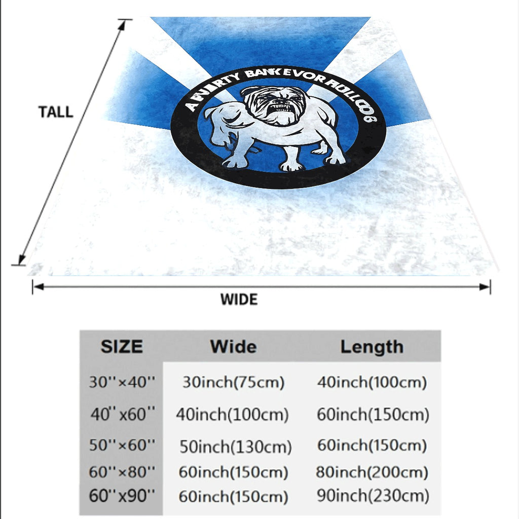 1pc A Purity Bakevor Bulldog Soft Flannel Throw Blanket Blue and White Logo Design All Season for Couch Sofa Comfortable Warm Plush Fleece Fabric Machine Washable