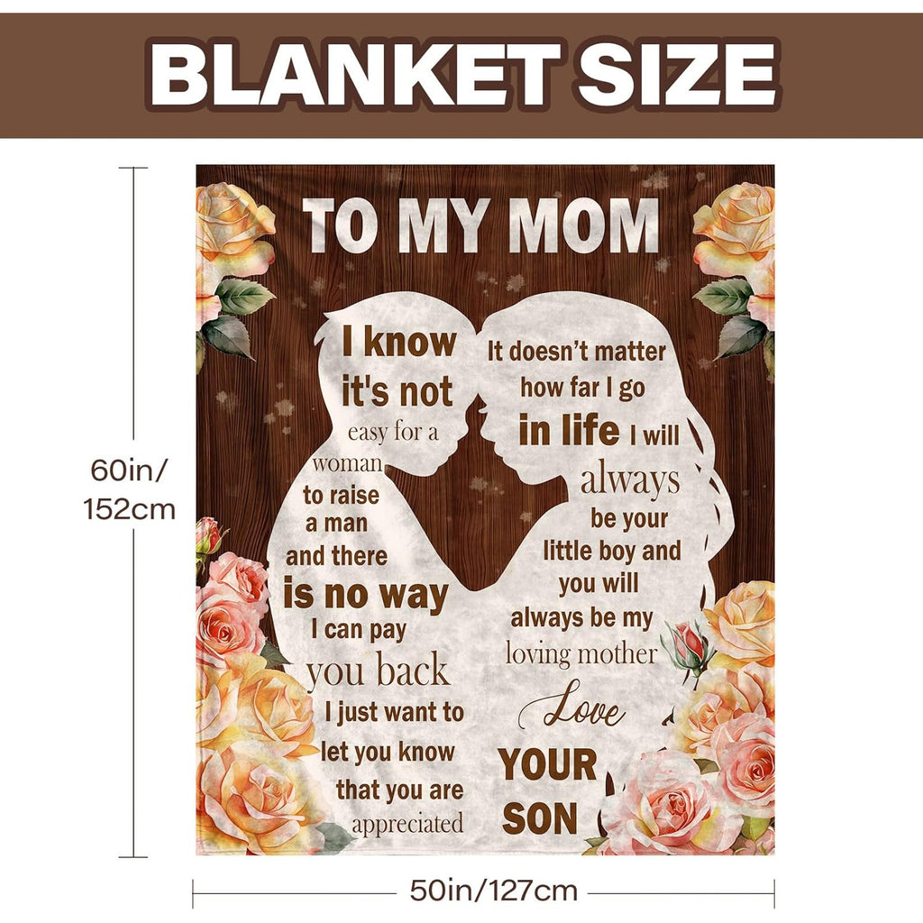 Presents for Mom from Her Son, a Cozy Blanket That Says 'I Love You Mom', Perfect for Christmas And Thanksgiving, a Soft Flannel Blanket for Her Birthday And Mother'S Day, Measuring 50 X 60
