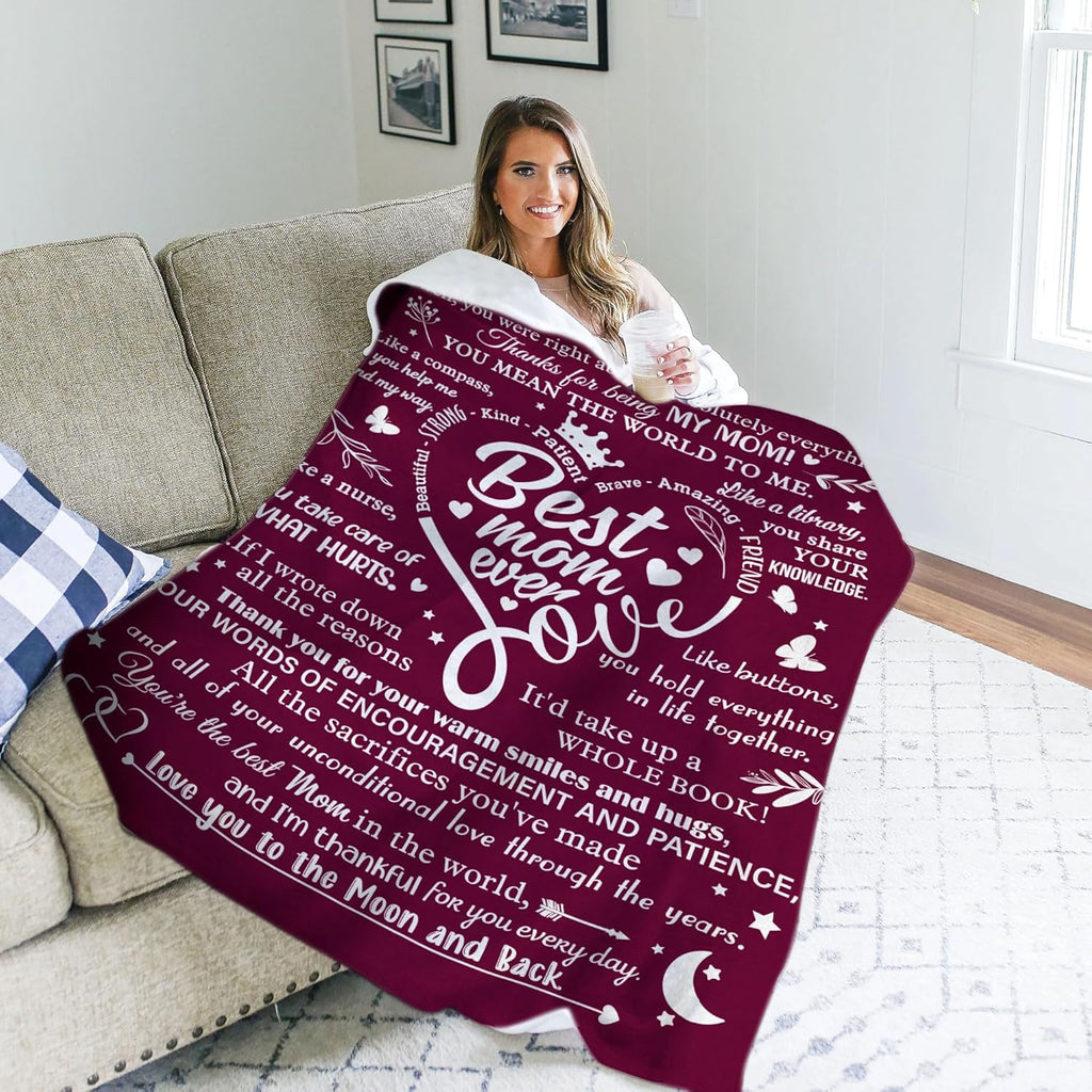to My Mom Blanket from Daughter or Son, Best Mother Gift with Heartfelt Letter Design, Warm Soft Throw for Birthday, Christmas, or Mother's Day