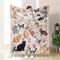 1pc Cozy Soft Fluffy Fleece Throw Blanket with Cute Cats And Floral Design - Light Pink Background, 250-300Gsm Polyester, Perfect for Couch, Sofa, Bed, Living Room - All-Season Comfort, Ideal Gift, Cat